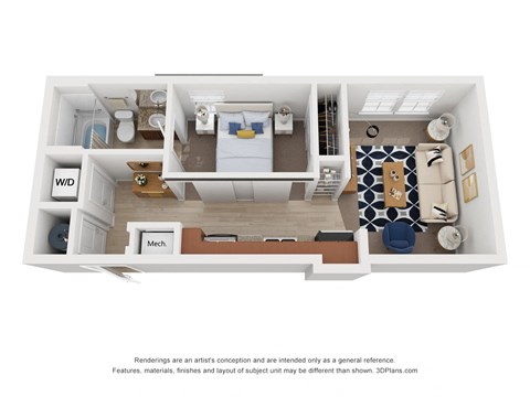 Floor plan for 1 bed, 1 bath, 436 sqft